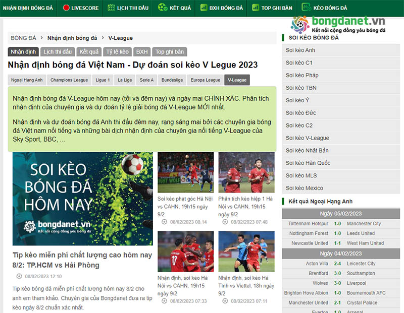Soi k&egrave;o V League tại TheThaoBetVN