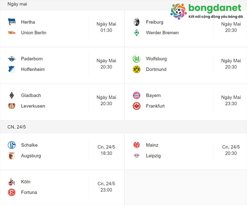 Lịch thi đấu Bundesliga diễn ra khi n&agrave;o