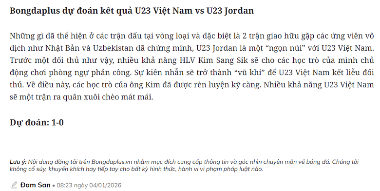 Chuy&ecirc;n gia dự đo&aacute;n U23 Việt Nam vs U23 Jordan, 18h30 ng&agrave;y 6/1 - Ảnh 1